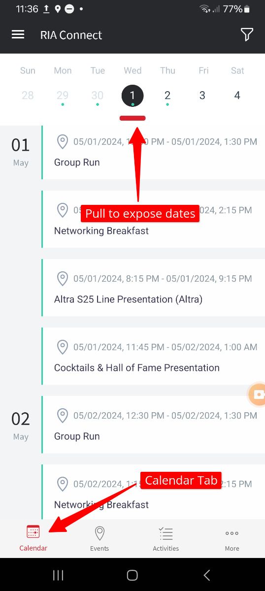 Calendar view for RIA Connect