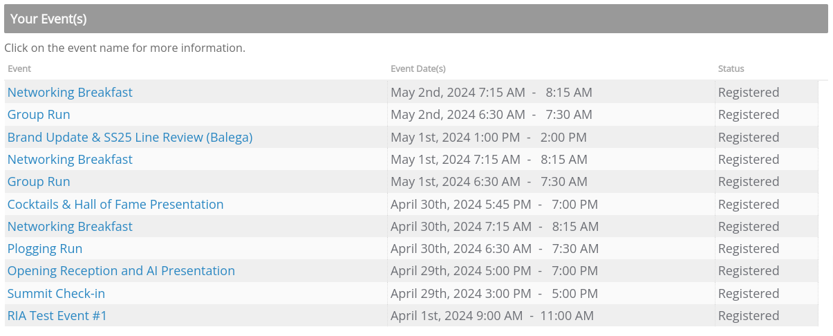 Image of event listing on the member dashboard